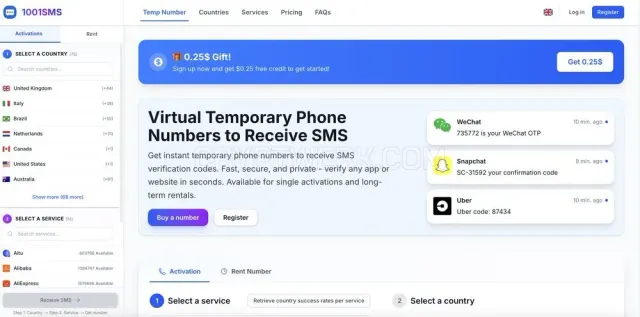 1001SMS website