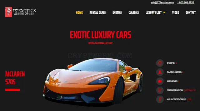 777 Exotic Car Rental website