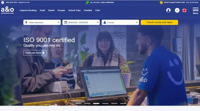 A&O Hotels und Hostels website