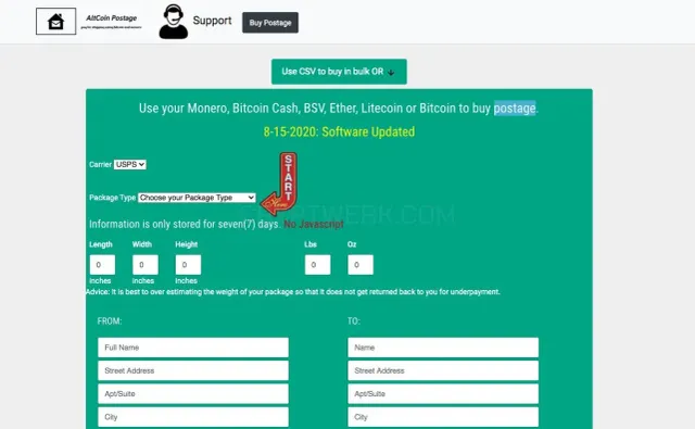Altcoinpostage website