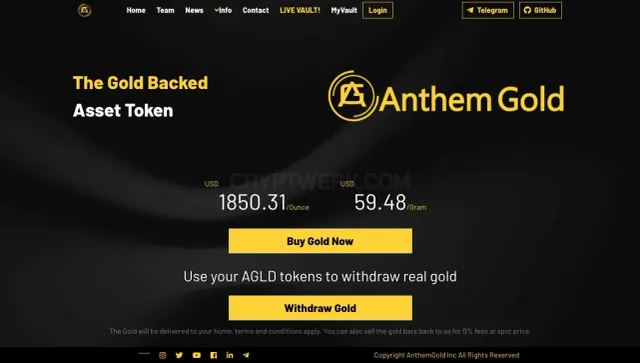 Anthem Gold website