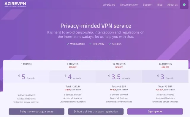 AzireVPN website