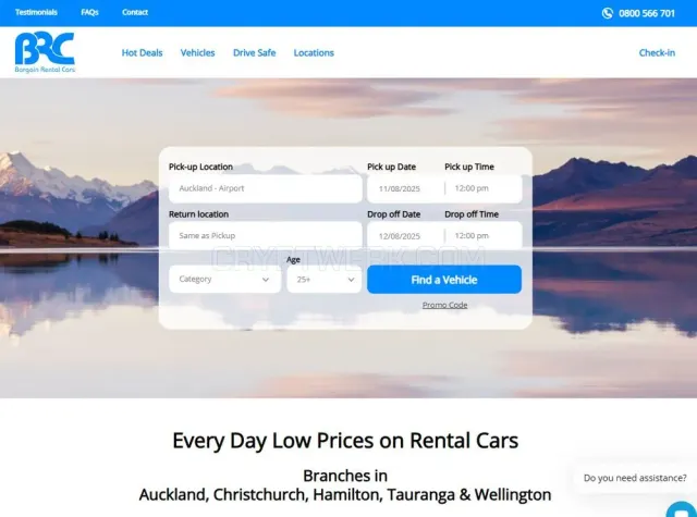 Bargain Rental Cars website