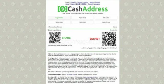 Bitcoin Cash Address website