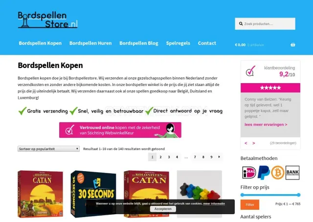 Bordspellenstore.nl website
