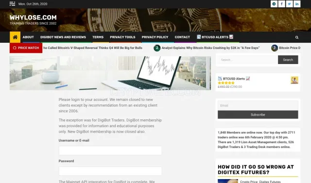 Whylose.com  BTCUSD Alerts website
