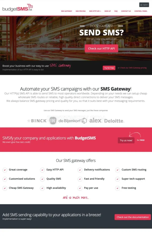 BudgetSMS website