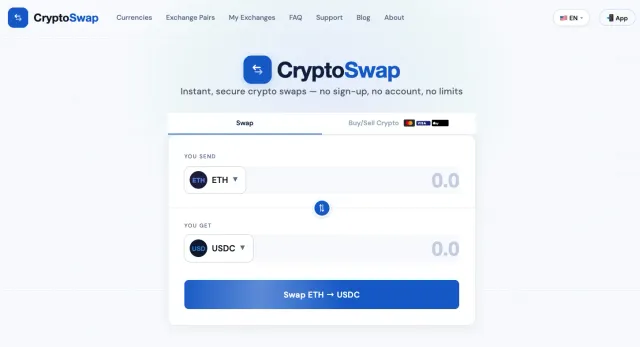 CryptoSwap website