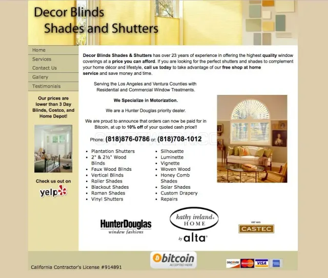 Decor Blinds and Shutters website