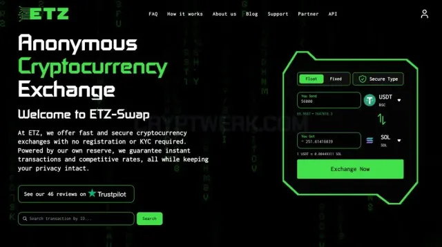 ETZ-Swap — anonymous crypto exchange website