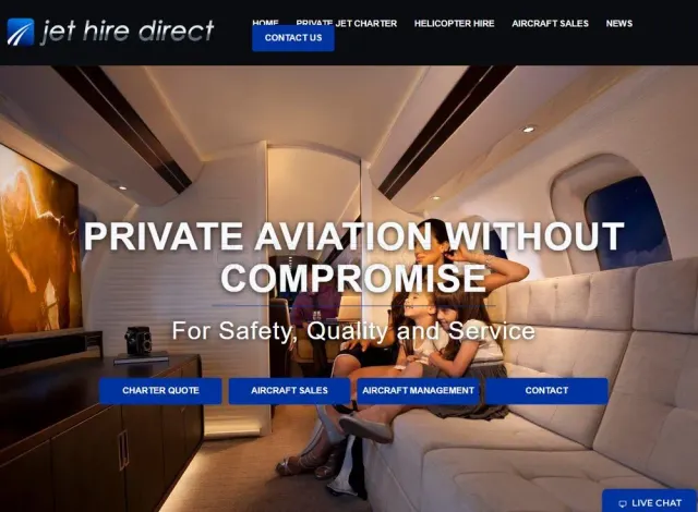 Jet Hire Direct website