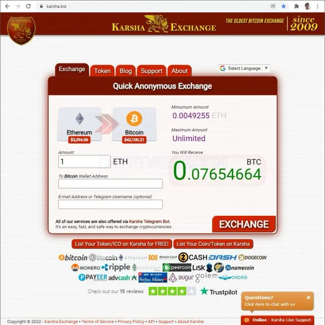 Karsha Exchange website