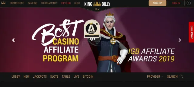King Billy Casino website