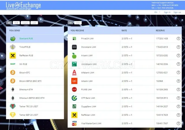 Live Exchange website