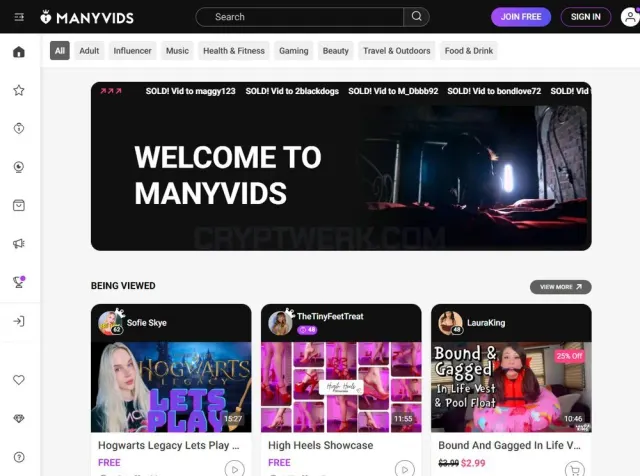 ManyVids website