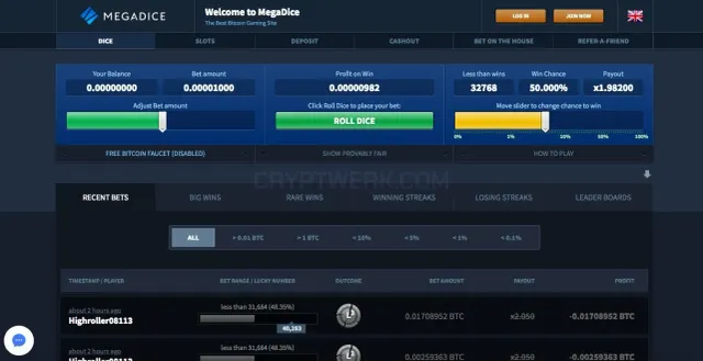 MegaDice website