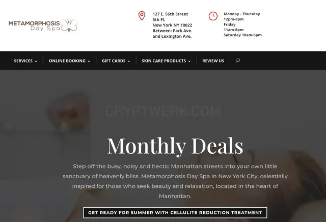 Metamorphosis Day Spa website