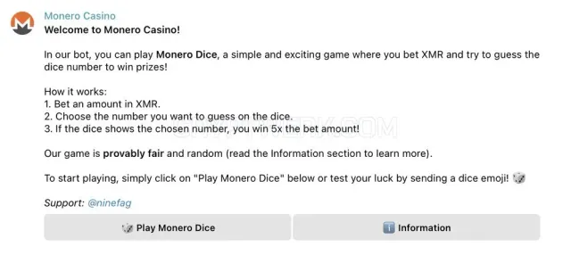 Monero Casino Bot website
