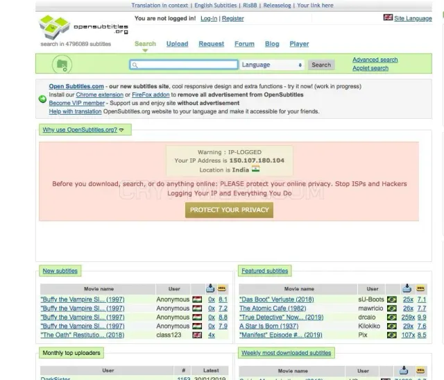 Open Subtitles website