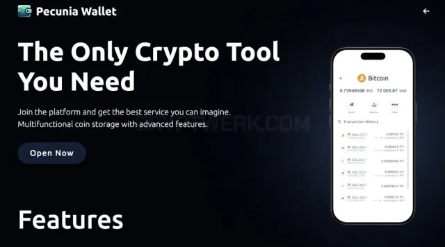 Pecunia Wallet website