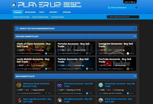 PlayerUp website