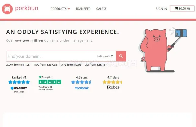 Porkbun website