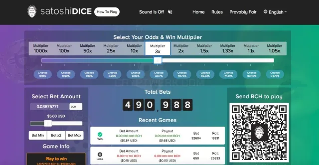 SatoshiDICE website