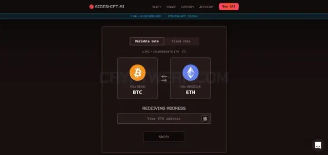 SideShift website