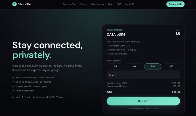 Silent eSIM website