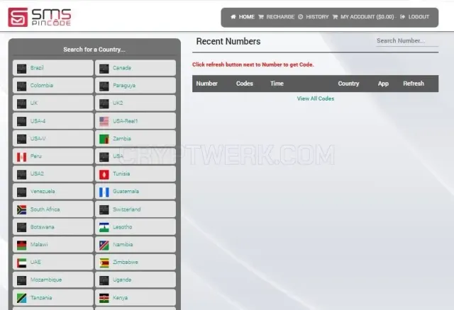 SMS Pin Code website