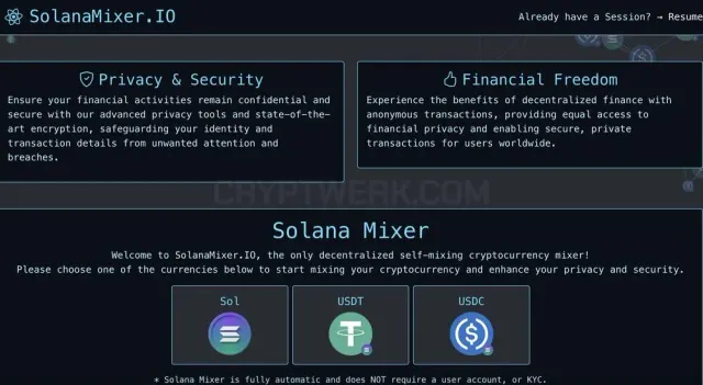 Solana Mixer website