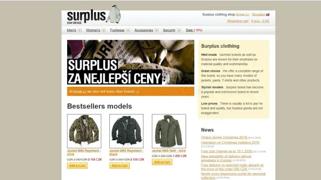 Surplusvintage.cz website