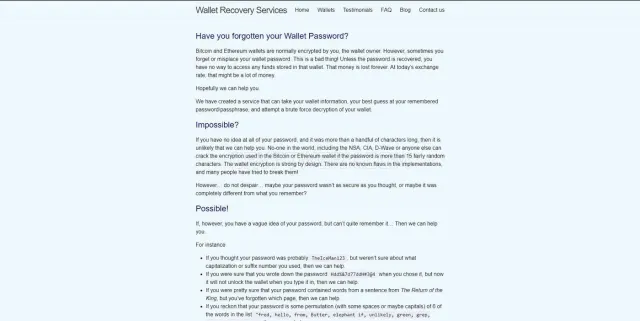 Wallet Recovery Services website