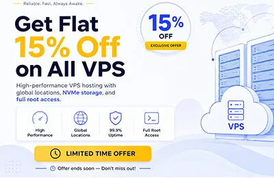 Get Flat 15% Off on all VPS