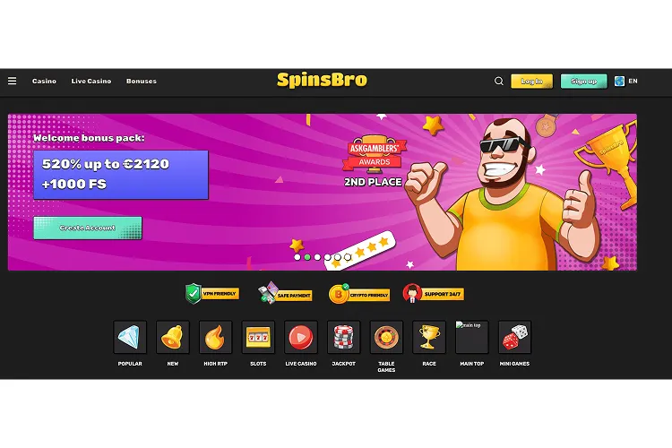 Play your favorite games using your favorite cryptos at SpinsBro