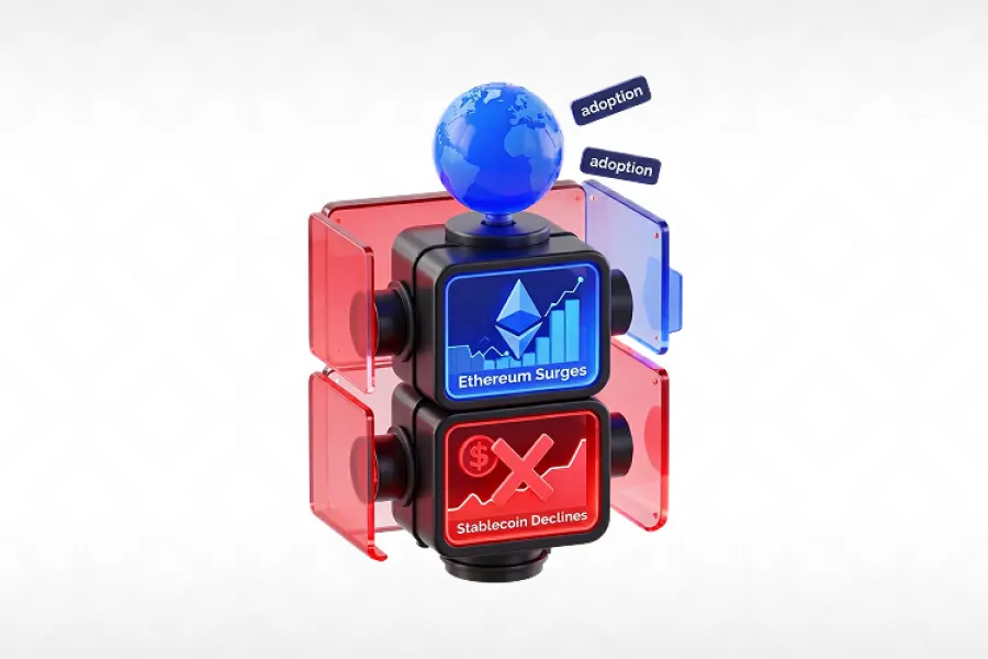 Mixed Crypto Signals: Adoption Expands, Ethereum Surges, Stablecoin Usage Declines