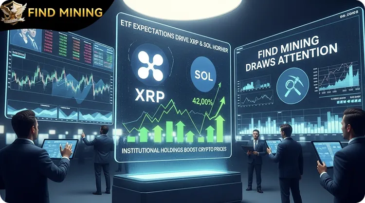 ETF expectations and institutional holdings drive XRP and SOL prices higher, while Find Mining draws attention.